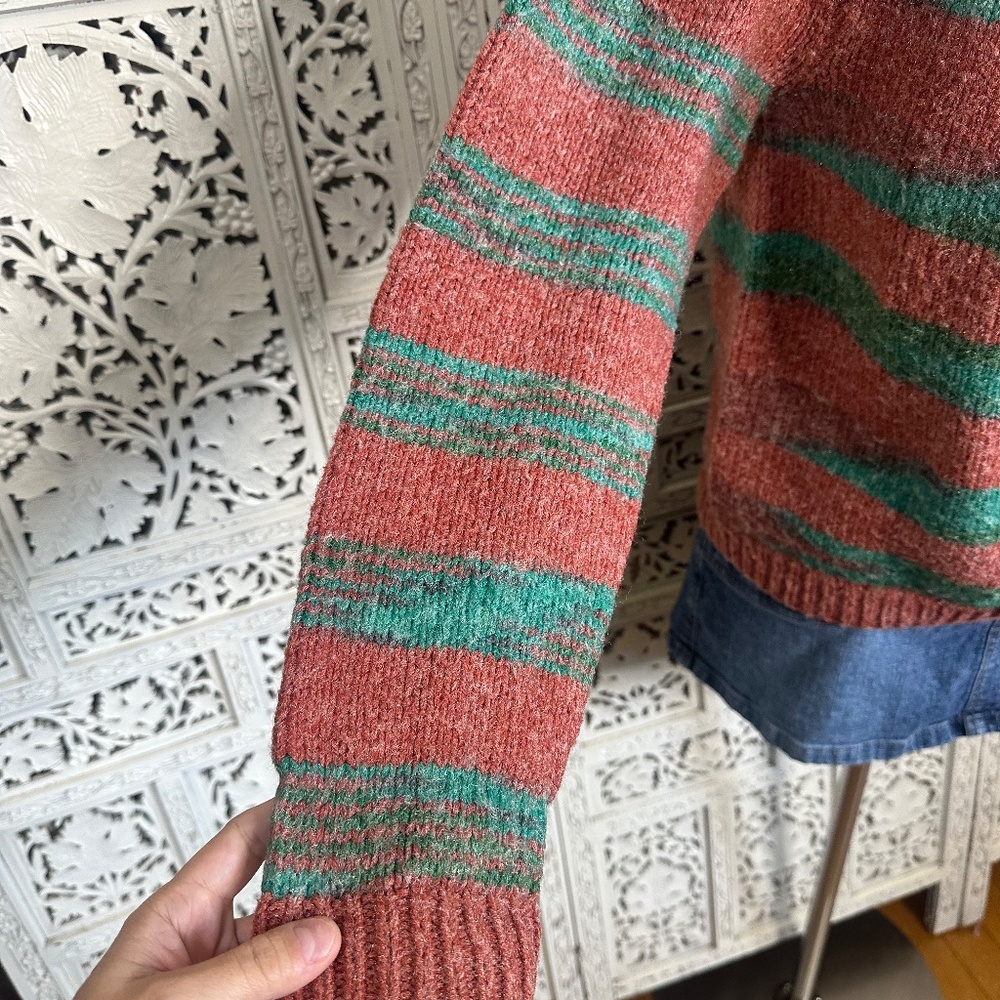 Handmade Knit Orange & Green Retro Grannycore Colorful‎ Sweater Sz M - Picture 3 of 5